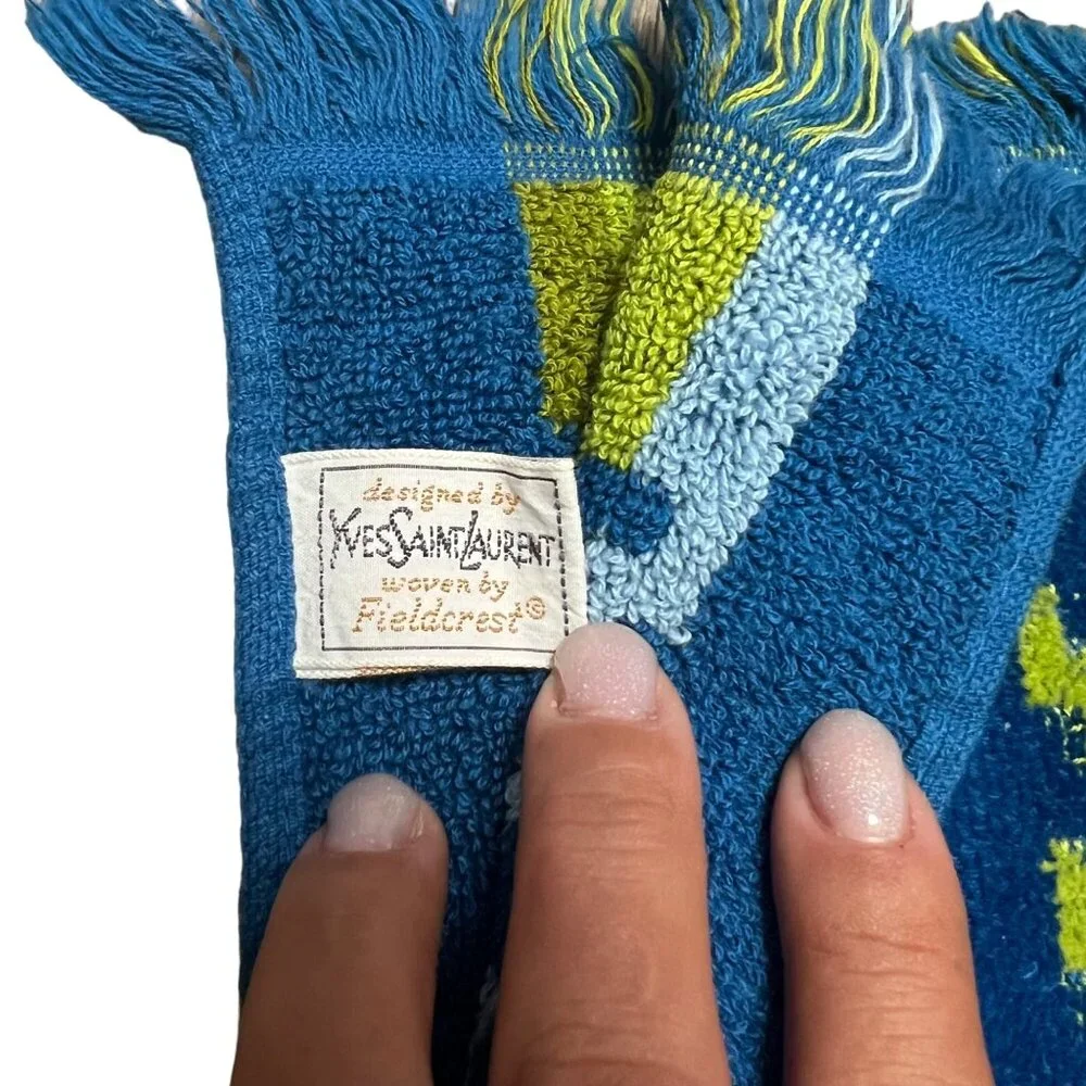 VTG YSL Yves Saint Laurent Blue Retro MCM Terrycloth Fieldcrest 3 Pc Towel Set
